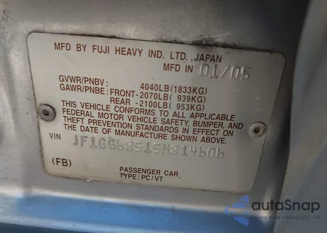 2005 Subaru Impreza Outback Sport Base W/Special Edition from USA, damaged, VIN JF1GG68515H814606